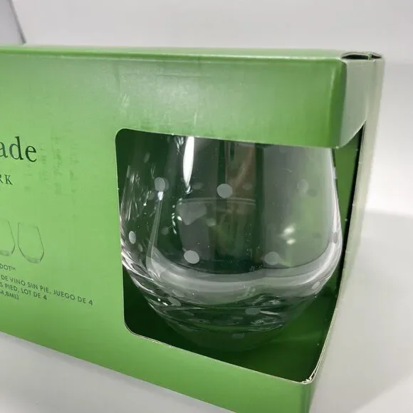 NIB Kate Spade Lenox LARABEE DOT Set of 4 Stemless Wine Glasses 12 Oz Drinkware